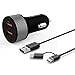 Produktbild Dual Quick Charge 3.0 USB Typ C Kfz Ladegerät [2*QC 3.0 Port] iVoler 36W 2 Port USB Auto Ladegerät mit 2-in-1 Micro USB & Type C Kabel (1m) für Samsung Galaxy S9 / S9+ / S8 / S8 + / S7 / Edge / S6 / Edge / Note 8, iPhone X / 8 / 8 Plus / 7(s) Plus, Nokia 8, LG G6 / G5, HTC 10, Nexus, Lumia 950 / 950XL, Smartphones, iPad, Tablets, Bluetooth Geräten, Powerbank und mehr (Schwarz / Space Grau)