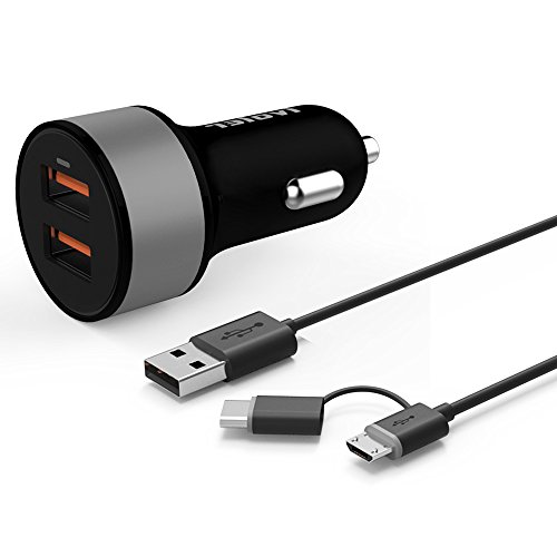 iVoler Quick Charge 3 0 Chargeur de Voiture 36W 2 Ports USB Chargeur Allume Cigare  2 QC 3 0 Port  avec 2 en 1 C  ble Micro USB   Type C  1m  pour Sam