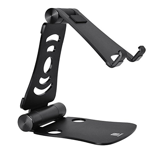 Faltbar Tablet Ständer ZEIGER Multi-Winkel einstellbar Handy Halter für 4-13" Tablet iPad Air Pro mini,iPhone,macbook,kindle Samsung Tab mini Aluminium Reise Tablet Ständer Tischplattenhalter Tisch Halterung Silber Schwarz (Schwarz)