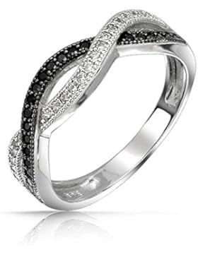Bling Jewelry Sterling-Silber Schwarz und Weiß Pavé CZ Twist Unendlichkeitsring
