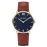 PAUL HEWITT Herren Armbanduhr Sailor Line Blue Lagoon IP Gold mit Lederband in Braun