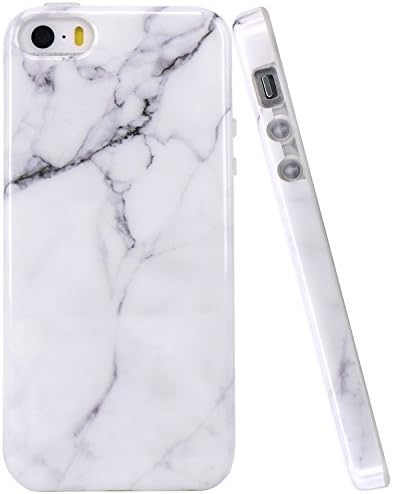 iPhone 5 Case, JIAXIUFEN White Marble Design Clear Bumper TPU Soft Rubber Silicone Cover Phone Case for Apple iPhone 5 5S SE