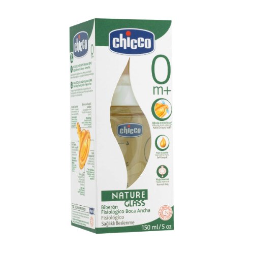 Chicco Nature Glass Normal Flow Baby Bottle with Rubber Teat, 150 ml