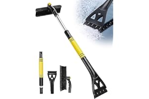 Rantizon 3 in 1 Extendable Ice Scraper Snow Brush, New version 32" Detachable 360° Pivoting SCRATCH-FREE Snow Removal Tool with Ergonomic Foam Grip Sturdy Snow Scraper for Car SUV Trucks