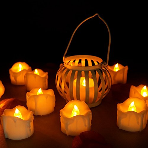 Mr.Go Flameless 12st LED gelb flackernde Kerze Teelichter, Wachs Dropping batteriebetriebene elektrische LED Kerze Birnen Lampen Wärmer für Party, Bar, Hochzeit, Weihnachten, Abendessen (Flicker-Yellow) - 7