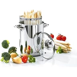 Culinario Karl Krüger Faitout à légumes, spaghettis, pâtes, saucisses - Faitout en acier inoxydable anti-rouille avec couvercle en verre et panier, Ø 16 cm x 21 cm