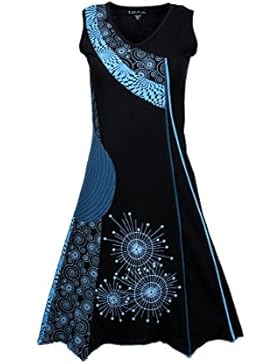 Damen Ärmelloses V-Ausschnitt Kleid mit buntem Patch und Stickerei