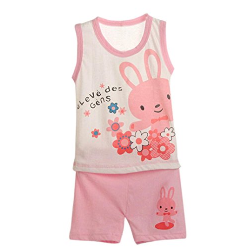 For 9-36Months ,Clode® 1Set Baby Children Clothing Set Shirt+Pants Undershirt Shorts Kids Pajama Set (12-20Months, Pink)