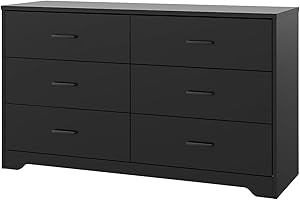 Panana 6 Drawer Bedroom Chest of Drawers with Metal Handles Wooden Bedside Storage Cabinet Organizer Unit Dresser for Bedroom, Living Room, Hallway, Nursery (Black+, 6 Tier)