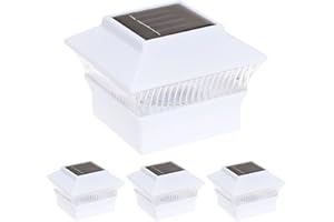 GreenLighting (4 Pack) Solar Power Square White Outdoor Garden Deck 4x4 PVC Fence Post Light Reusable Revolution Fence Post Cap Light