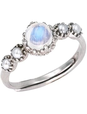 Luna Azure Edelstein Mondstein Sterling Silber Süßwasser Zuchtperlen verstellbarer Feiner Ring