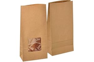 kgpack 50x Art & Craft DIY Borse Carta Kraft con Finestra 12 x 25 x 6 cm | Sacchetti di Carta Kraft per attività per Bambini | Calendario dell'avvento | Sacchetto di Carta per Alimenti