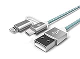 [ PRÁCTICO Y DURADERO ] - Cable en nylon trenzado, resistente, flexible, y fácilmente plegable permitiendo conectar dispositivos Relámpago o Micro USB según sea necesario, diseñado para soportar más de 10.000 torsiones y 3.000 inserciones, incluso el soporte entre los dos los conectores es muy resistente, más duraderos que la mayoría de los cables originales.