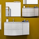 lavabo doble suspendido cristal Espejo de 112 x 70 cm. Mueble de baño de 110 cm, suspendido, con lavabo de cristal no centrado, en varios colores