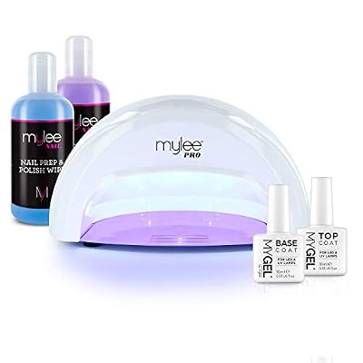 MYLEE Lampe de séchage pour vernis à ongles vernis en gel à durcissement convexe à séchage au mur, 15 secondes. Couche supérieure et base MYGEL, Essuie-tout Mylee Prep +, Décapant pour gel (Blanc)