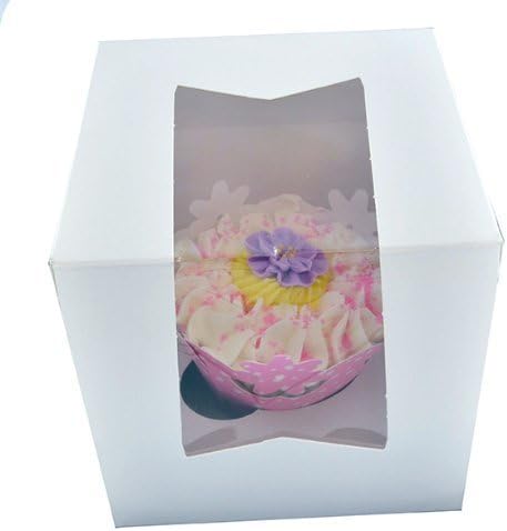 Cupcake Boxes White with Window 4-1/2 x 4-1/2 x 4-1/2 Inches with Inserts, 10 Count by GSA by GLOBAL SUGAR ART PRODUCTS