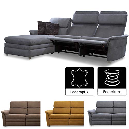 Cavadore Chalsay Sofaecke mit Longchair links inkl. Relaxfunktion und verstellbarem Kopfteil / mit Federkern / Eckcouch im modernen Design / Größe: 252 x 94 x 177 cm (BxHxT) / Farbe: Grau (argent)