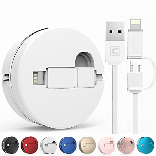 2 in 1 Lightning und Micro USB Einziehbares Kabel, cafele 1 m/Auslöser praktisch, aufrollbares Lightning und Micro USB Laden & Sync Daten Travel Kabel Adapter für iOS (8/9/10) & Android Phones Tablets