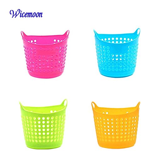 Wicemoon 4Pcs Plastic Desktop Hollow Storage Pot Portable Mini Debris Basket Desk Organizer(Random Color)