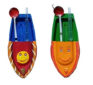BG Bazzar Gali 2 Pieces Hand Painted Smiley Candle Fuel Flame Powered Toy Boat/Nav Pop Put Putt with Dropper Bath Toy