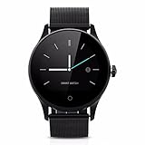 Smart Watch IPS rund Bildschirm unterstützt Herzfrequenz Monitor Bluetooth Metall Armbanduhr k88h Smartwatch für Android iPhone Huawei IOS(Schwarz)