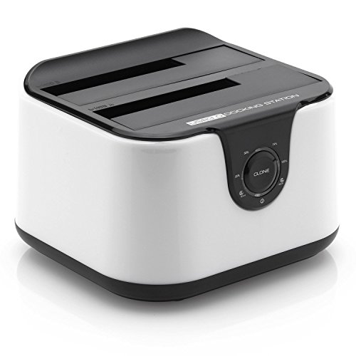 Rhombutech Dual USB 3.0 Dockingstation für 2,5 und 3,5 Zoll Festplatten und SSD - SATA I/II/III - Backup oder Duplizieren auf Knopfdruck + LED Statusanzeige - Weiß