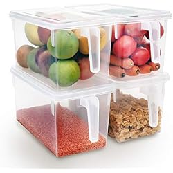 Kurtzy Ensemble de 4 Transparent Kitchen Binz boîte de Rangement avec Couvercles - Réfrigérateur et Congélateur de Rangement - Récipients pour Conserver Préparations Alimentaires et Ingrédients