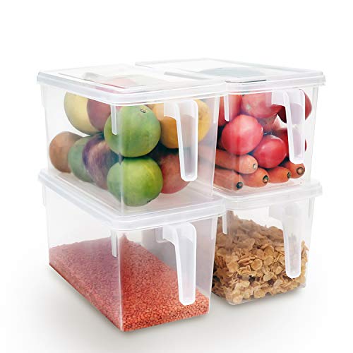 Kurtzy Ensemble de 4 Transparent Kitchen Binz boîte de Rangement avec Couvercles - Réfrigérateur et Congélateur de Rangement - Récipients pour Conserver Préparations Alimentaires et Ingrédients