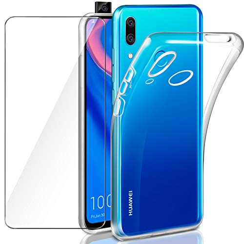 Leathlux Funda Huawei P Smart Z + Protector de Pantalla Huawei P Smart Z, Suave Transparente Silicona Protectora TPU Gel Fina Carcasa para Huawei P Smart Z