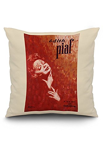 Edith Piaf Vintage Poster (artist: Douglas) France c. 1950 (20x20 Spun Polyester Pillow Case, White Border)