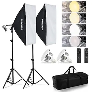 Photography Softbox Lighting Kit 20'' X 28'', 85W Studio 6000k Bulb LED Light, 6.7'Light Stand, Remote Set, BEIYANG