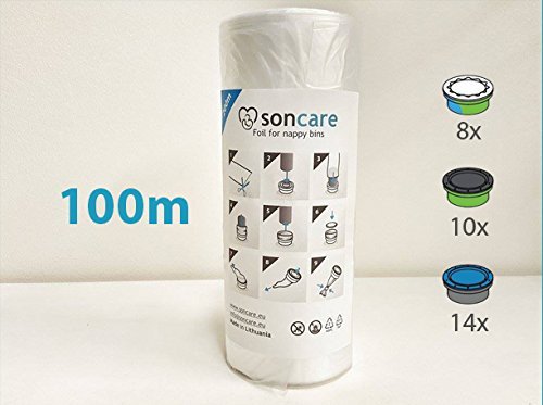 100 m de Soncare Foil pour poubelles à couches Angelcare - equivalent au 12 Angelcare Original Recharges + Tube gratuit