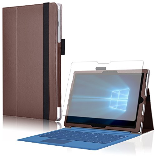 Microsoft Surface Pro 4 Cover Tasche mit praktischer Stand Funktion Case aus robustem Kunstleder und zusätzlicher Displayschutz Folie kombiniert Schutz und Design für Ihr Microsoft Surface Pro 4 Hülle Case in Braun von UC Express®