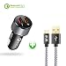 Produktbild iKits [Qualcomm Zertifiziert] Quick Charge 3.0 30W Dual Port USB Auto Ladegerät KFZ ladegerät mit Smart IC Technologie für iPhone/iPad, Samsung und (Gerade 4ft Micro USB Kable) Schwarz+Gray