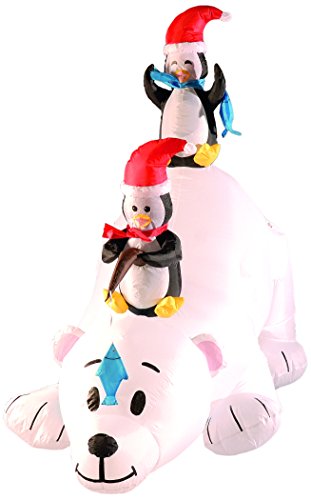 Brite Ideas 142 cm 4.5 ft Inflatable Polar Bear with 2 Penguins Sat on His Back