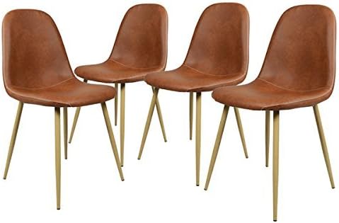 Fanilife Set of 4 Dining Chairs PU Leather Style Modern Lounge Chair Metal Legs Side Chairs Brown