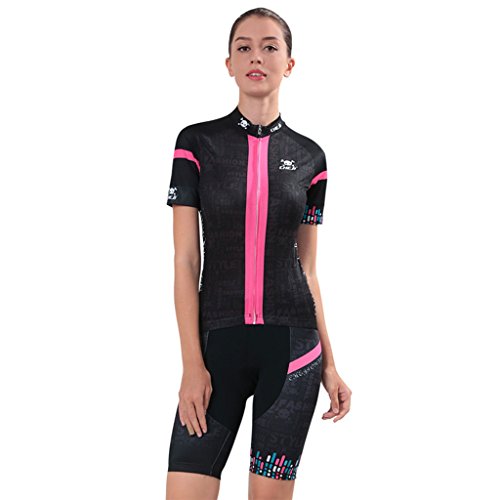 GWELL Damen Radtrikot Set Blumen Fahrradbekleidung Trikot Kurzarm + Radhose mit 3D Sitzpolster - 4