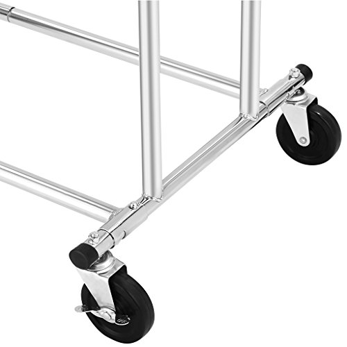 LANGRIA Stabiler Rollbarer Kleiderständer 2 Kleiderstange Ausziehbarer Garderobenständer Kleiderstange mit Rollen, Chrom-Finish - 6