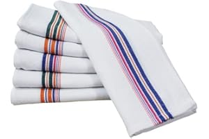 HOME ZEN HOUSEHOLD LINEN set 6 pezzi 50x70cm strofinacci canavacci torcioni asciugapiatti asciuga mani da cucina in tessuto di poliestere cotone con trama doppio ritorto rinfranto spigato con righe colorate riga zucchero
