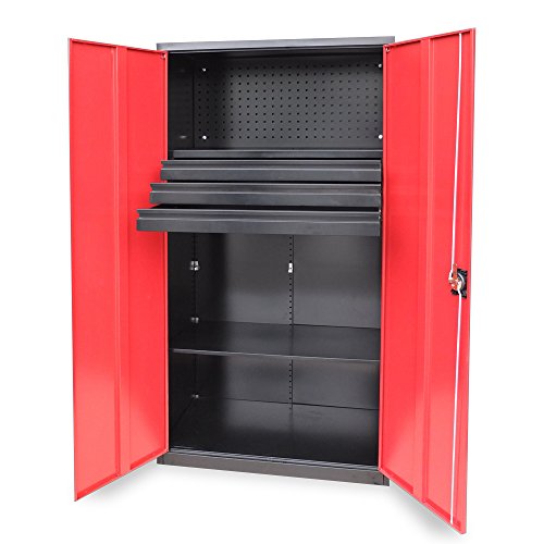 Werkzeugschrank Werkstattschrank inkl. Schubladenschrank 180x90x39cm Rot Schwarz - 4