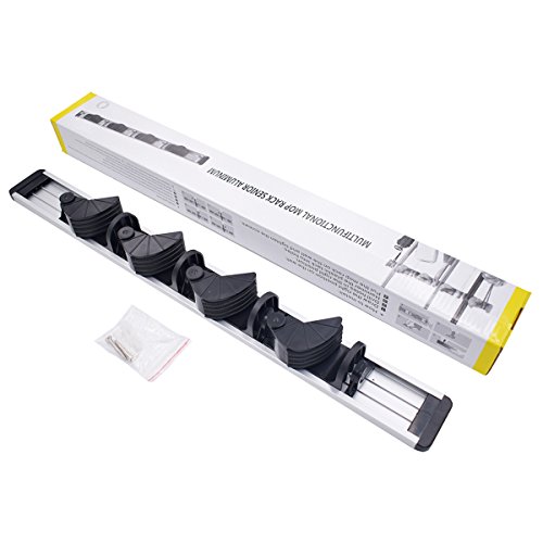 Aokayy Multifunktionaler Metall Besen und Mop Rack Wandhalter mit 4 Schlitzen und 5 Haken aus Platz Aluminium Hänge Haken für Badezimmer Küche Garten Garage Lagerung - 6