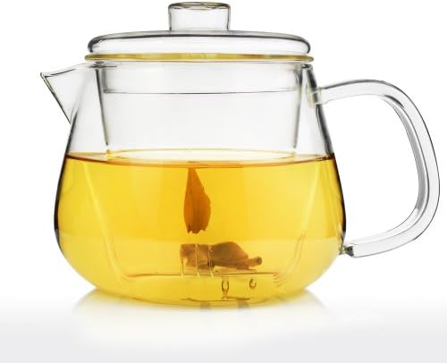 Teapot with Infuser (400 Milliliter 14 Ounce) Loose Tea Passion Fruit Flower or Hibiscus Tea Strainer Pot Made of Tempered Borosilicate Glass Novelty Handmade Kettle for Afternoon Tea - Lucera Unihom
