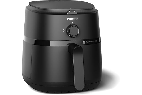 PHILIPS Air Fryer NA120/00, uses up to 90% less fat, 1500W, 4.2 Liter, with Rapid Air Technology (Black), Large