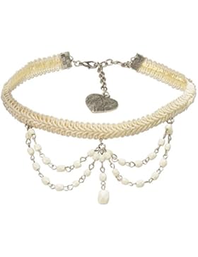 Alpenflüstern Trachten Borten-Kropfband Ida mit Perlen-Ketten - nostalgische Trachtenkette enganliegend, elegante...