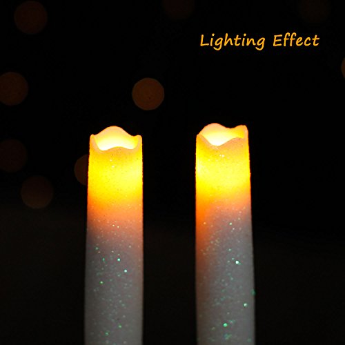 DFL Stabkerzen Batteriebetriebene flammenlose Wachs Geschmolzene Led Spitzkerzen, 6 Stunden-Timer, 23 cm, weiß funkelnden Glitter, 2er-Pack - 5