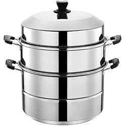 201 en acier inoxydable Steamer/marmite à soupe 2 couches avec des ménages Steamer 30-40cm épaissie Convient for Cuisinière à gaz/Cuisinière à induction Convient for 5-12 personnes (Size : 34cm)