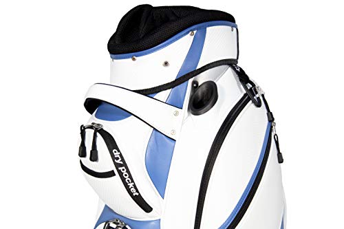 Bolsa de golf Hippo, impermeable, con bolsillos, color blanco y azul