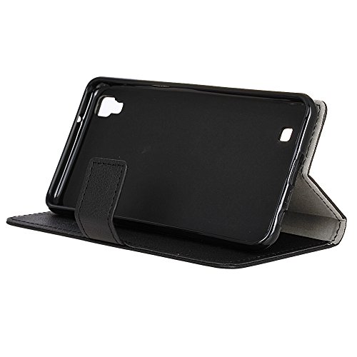 Handyhülle für LG CELLULARE K220 X-POWER ,QUENJOY® Cass Textur Leder Tasche Smart Cover Flip Case Beschützer Haut Schutzhülle Hüllen für LG CELLULARE K220 X-POWER (LGK220) 5,3 Zoll,Schwarz 03 - 4