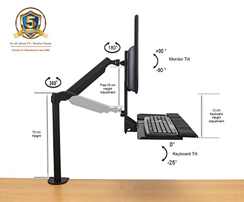GSA12 Gas Spring Sit Stand Work Station w/ Adjustable Keyboard Tray & LCD Monitor Bracket for 15″-27″ Screens : Tilt up/down 180°, free swivel left/right 360°, 360° rotation ( Lower Back Pain Relief due to Prolonged Sitting Hours ) - 4