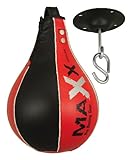 Maxx BLk/RED Genuine Leather Speed Ball & FREE Swivel Boxing Punch bag speed bag